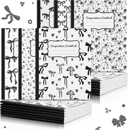 Fullhawl 6 Pcs Bow Composition Notebooks, Preppy Coquette Notebook College Ruled Journal, 110 Page, Cute Back to School Gift for Teacher, Student, First Day of Schooll(Pink,9-3/4 x 7-1/2")