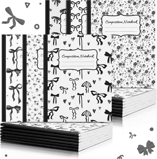 Fullhawl 6 Pcs Bow Composition Notebooks, Preppy Coquette Notebook College Ruled Journal, 110 Page, Cute Back to School Gift for Teacher, Student, First Day of Schooll(Pink,9-3/4 x 7-1/2")