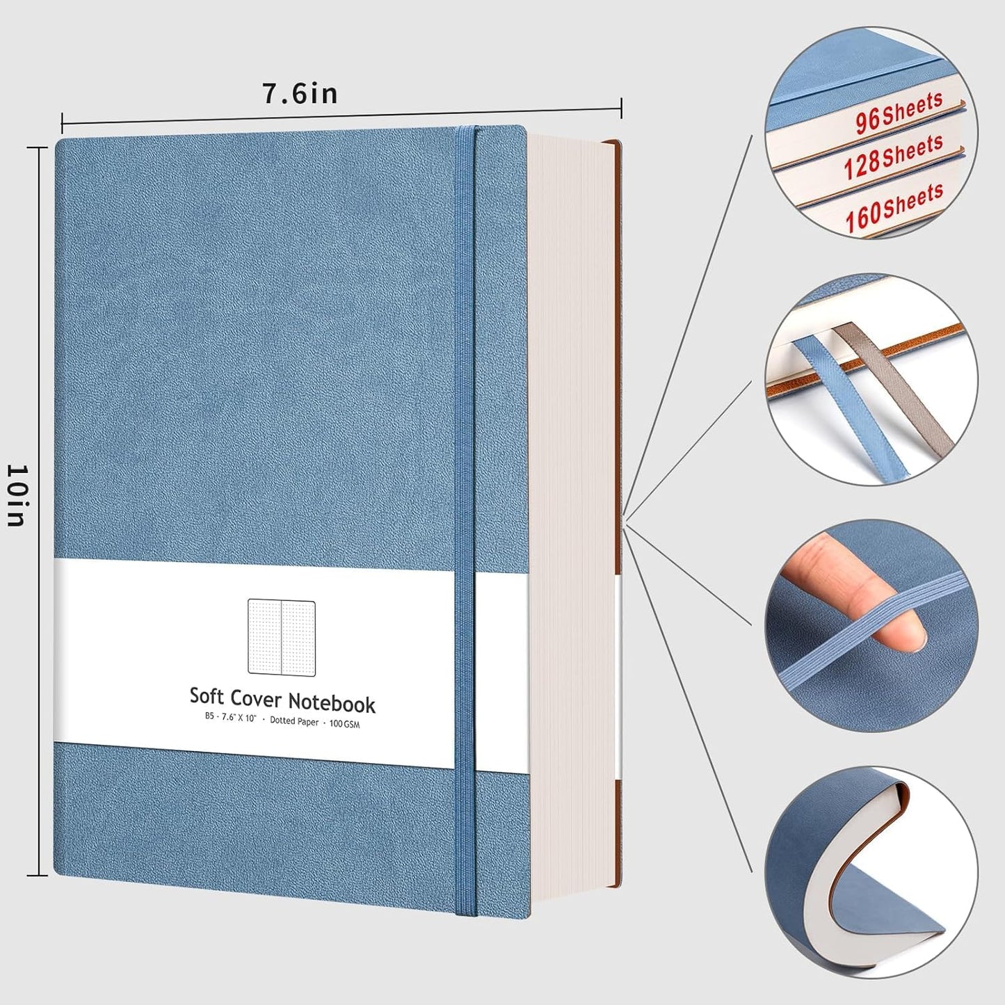 AHGXG Graph Paper Notebook - Grid Paper Notebook Large A4 8.5''×11'', 320 Pages Thick Journal, 100gsm Thick Graph Paper, Leather Softcover, Inner Pocket - Black