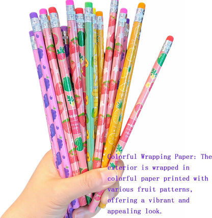 72PCS Corlorful Wooden cased Pencils for Kids with Erasers, Wood Wedding Golf for School,Drawing,Gift (72PCS) (Fruit, 72)