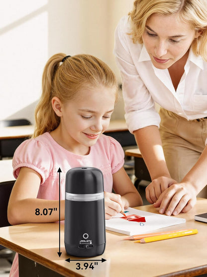 JARLINK Automatic Electric Pencil Sharpener - Hands-Free Operation, 3 Sharpness Modes, 3-Second Sharpening, Rechargeable & Portable for 7-12mm Pencils, Ideal for Classroom and Home Use (Black)