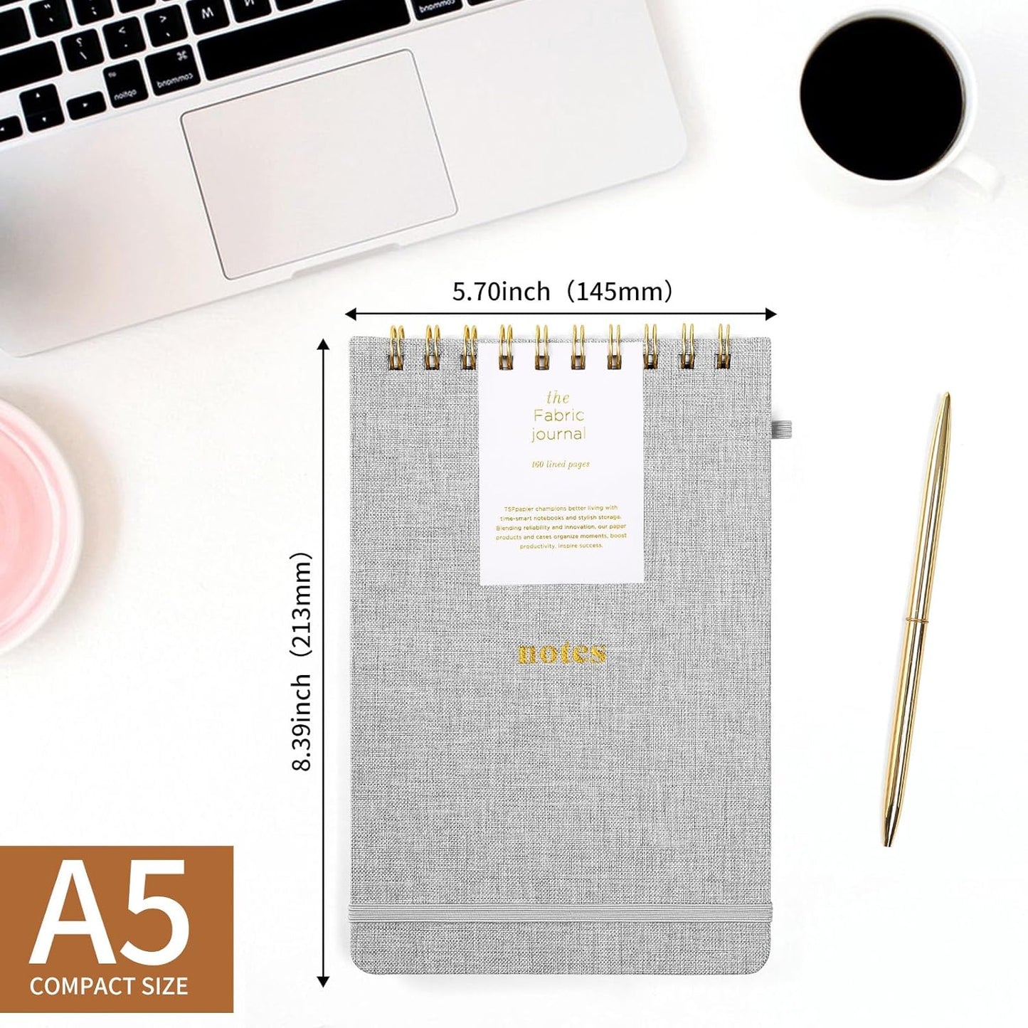 A5 Top Spiral Notebook – Hardcover Journal 160 Pages 100 GSM Thick Paper With Elastic Band & Pen Holder Steno Pads College Ruled Writing Notebooks for Work School Travel Pink
