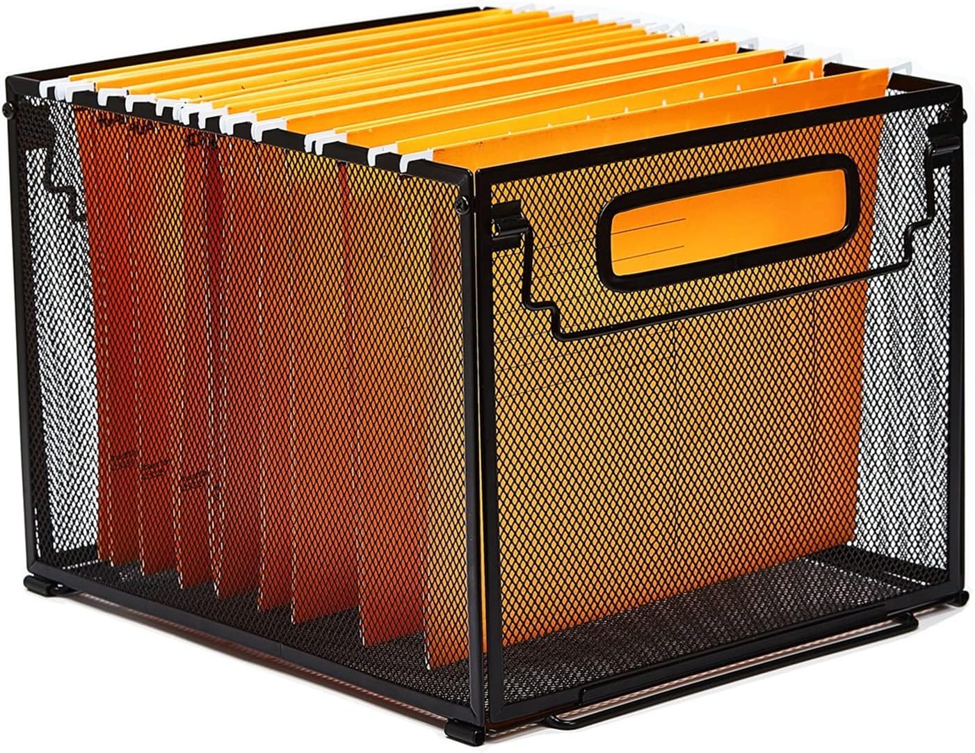 SETTFRFE Letter Size Metal Mesh Hanging File Folder Organizer Crate Basket, Black