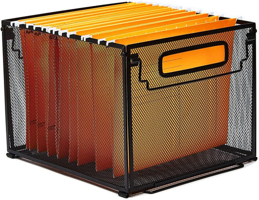 SETTFRFE Letter Size Metal Mesh Hanging File Folder Organizer Crate Basket, Black