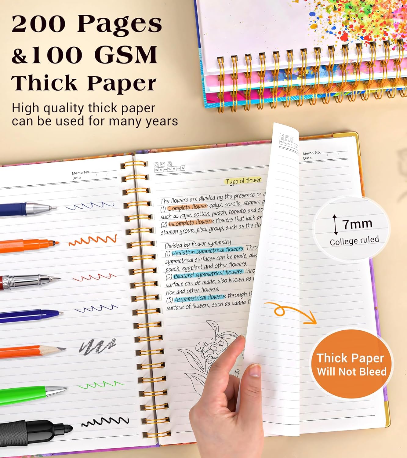 Lined Spiral Notebook Journal for Women, 200 Pages Cute Notebooks 8.5” x 11”, A4 Large Hardcover Spiral Journals with 100 GSM Thick Paper, College Ruled Notebook for Writing Work School, Autumn Tree