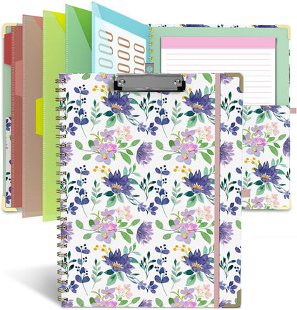 Foldable Clipboard Folio with Storage, 5 Plastic Folders with 10 Pockets,Refillable Lined Notepad (11" x 8.5"), Hardcover Project Organizer Nursing Teacher School Essentials