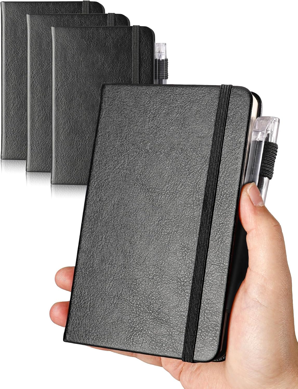 AISBUGUR Pocket Notebook Small Notebook 2-Pack, 3.7" x 5.7" Pocket Notebooks Hardcover with Thick Lined Paper, Inner Pockets, Cover Letter Embossing Design Mini Journal Notepad Black+Brown