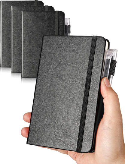 AISBUGUR Pocket Notebook Small Notebook 2-Pack, 3.7" x 5.7" Pocket Notebooks Hardcover with Thick Lined Paper, Inner Pockets, Cover Letter Embossing Design Mini Journal Notepad Black+Brown