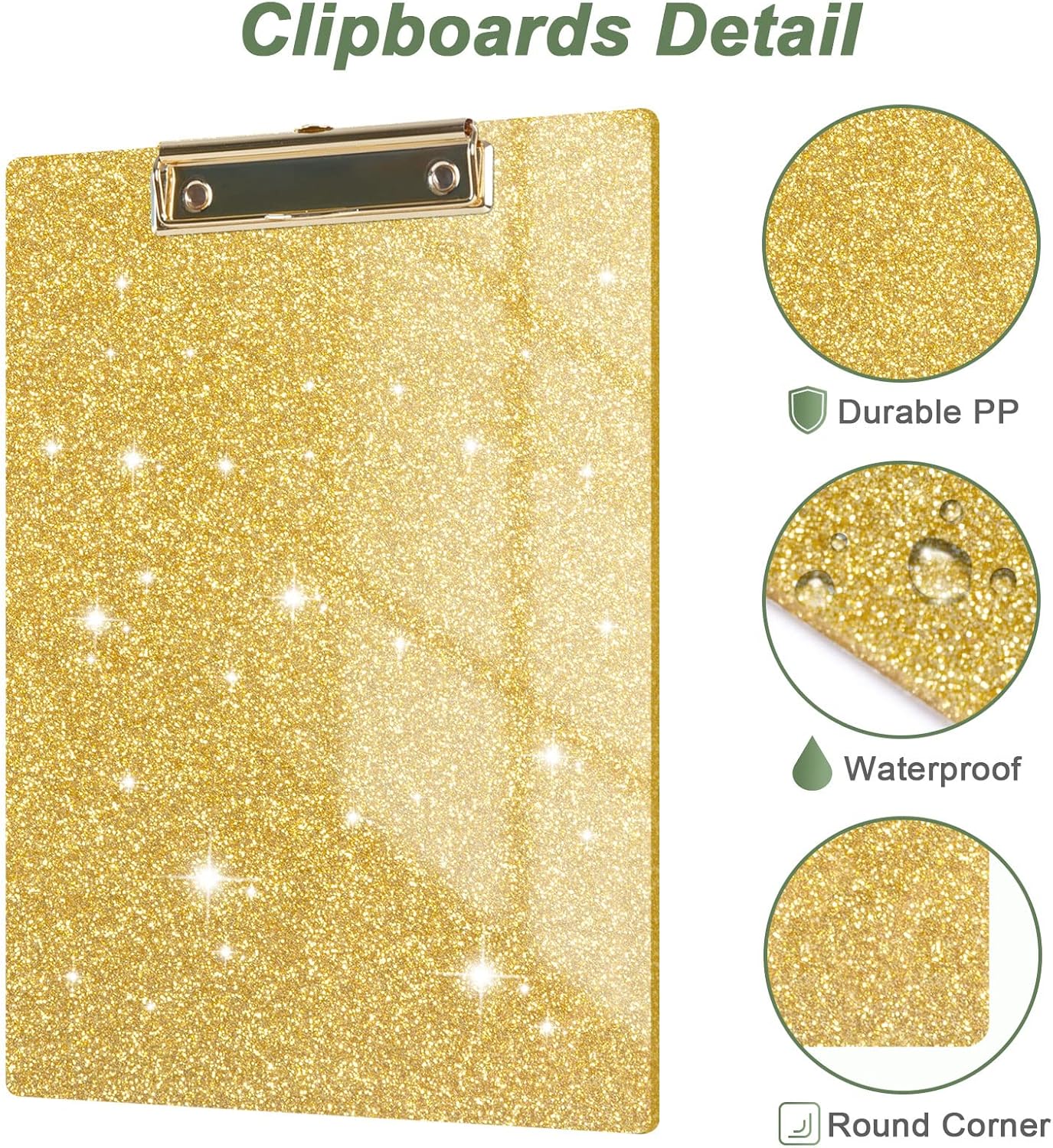 Rimilak Acrylic Glitter Clipboards, Sparkly Board with Low Profile Gold Clip, Designed for Classroom School and Office Use, A4 Letter Size 9 x 12.5 in, Pink