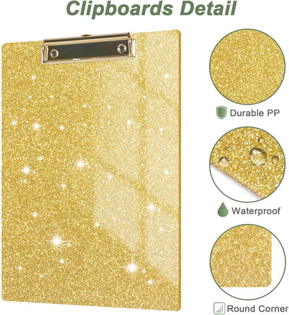 Rimilak Acrylic Glitter Clipboards, Sparkly Board with Low Profile Gold Clip, Designed for Classroom School and Office Use, A4 Letter Size 9 x 12.5 in, Pink