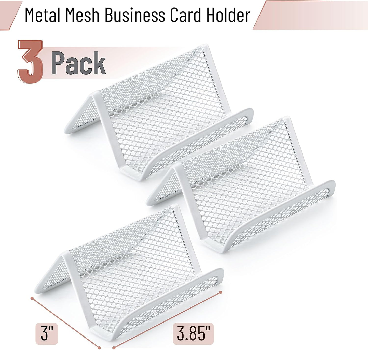 Mr. Pen- Metal Mesh Business Card Holders, 3 Pack, Black, Durable Stainless Steel Card Stand for Desk, Office, and Business Use, Straight, Flat and Smooth Design