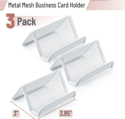Mr. Pen- Metal Mesh Business Card Holders, 3 Pack, Black, Durable Stainless Steel Card Stand for Desk, Office, and Business Use, Straight, Flat and Smooth Design