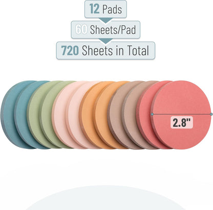 Mr. Pen- Round Sticky Notes, 2.8" Diameter, 12 Pads, 720 Sheets, Morandi Color, Sticky Notes Bulk, Self-Stick Note Pads, Perfect for Office, School, Home, Study & Organization