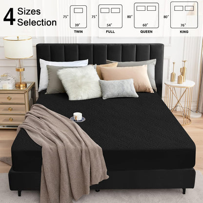 Sufdari Mattress Protector,Waterproof 18" Deep Pocket Mattress Cover Fitted Sheet Style with Elastic Rubber Band,Washable and Easy Care-Black,Queen