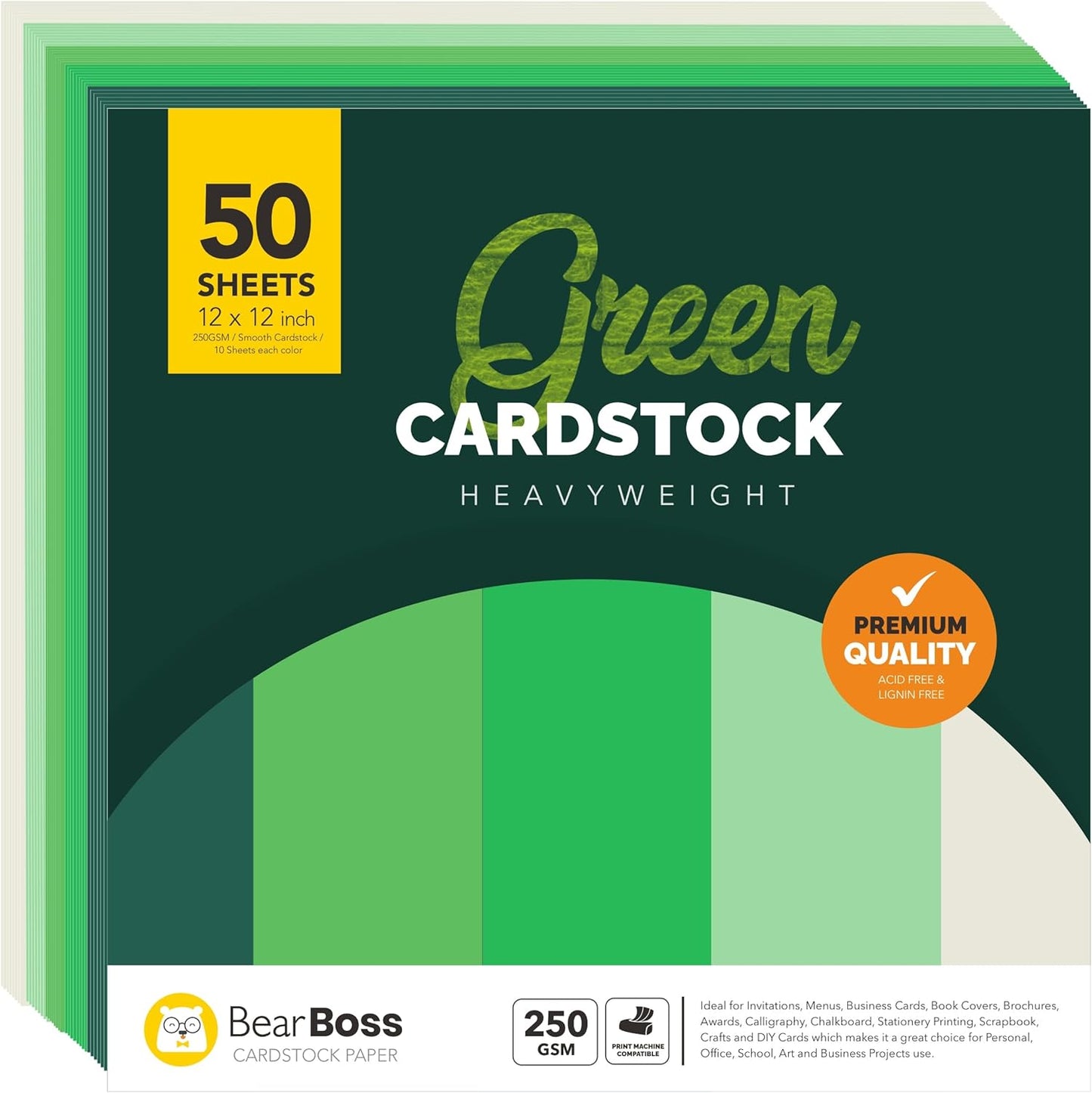 BearBoss Brown Kraft Cardstock Paper 12x12 inch 50 Sheets, Heavyweight 92lb Cover for Crafts DIY Cards Making