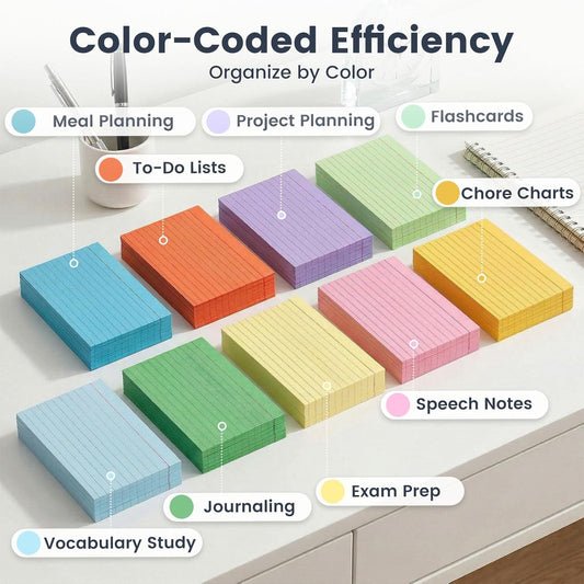 Koogel 180PCS Large Colored Index Cards, 5x8 Inch Lined Index Neon Colored Flash Cards with Both Sides Notecards for Back To School Studying School Classroom Note Taking Recipes Supplies