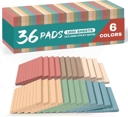 Sticky Notes, 36 Pads, 3x3 Inches Self-Stick Note Pads, Perfect for Office, Study, and Daily Life Organization - Bright