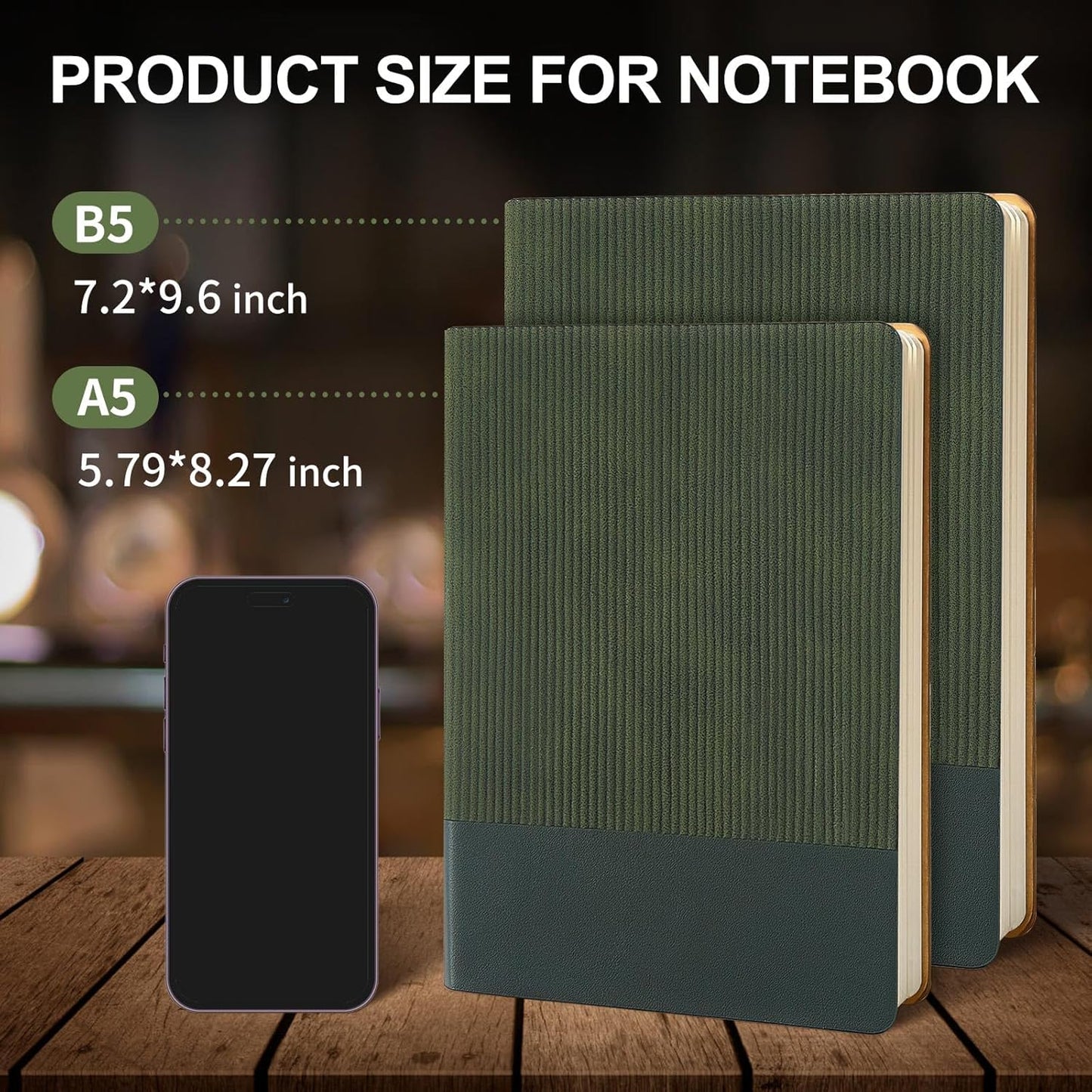 Lined Journal Notebook for Work College Ruled Note Book 5.79"x8.27"A5 PU Leather Daily Journaling 216 Pages for Women Men Writing Home School Supplies Business (Dark Green)
