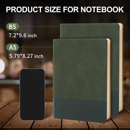 Lined Journal Notebook for Work College Ruled Note Book 5.79"x8.27"A5 PU Leather Daily Journaling 216 Pages for Women Men Writing Home School Supplies Business (Dark Green)