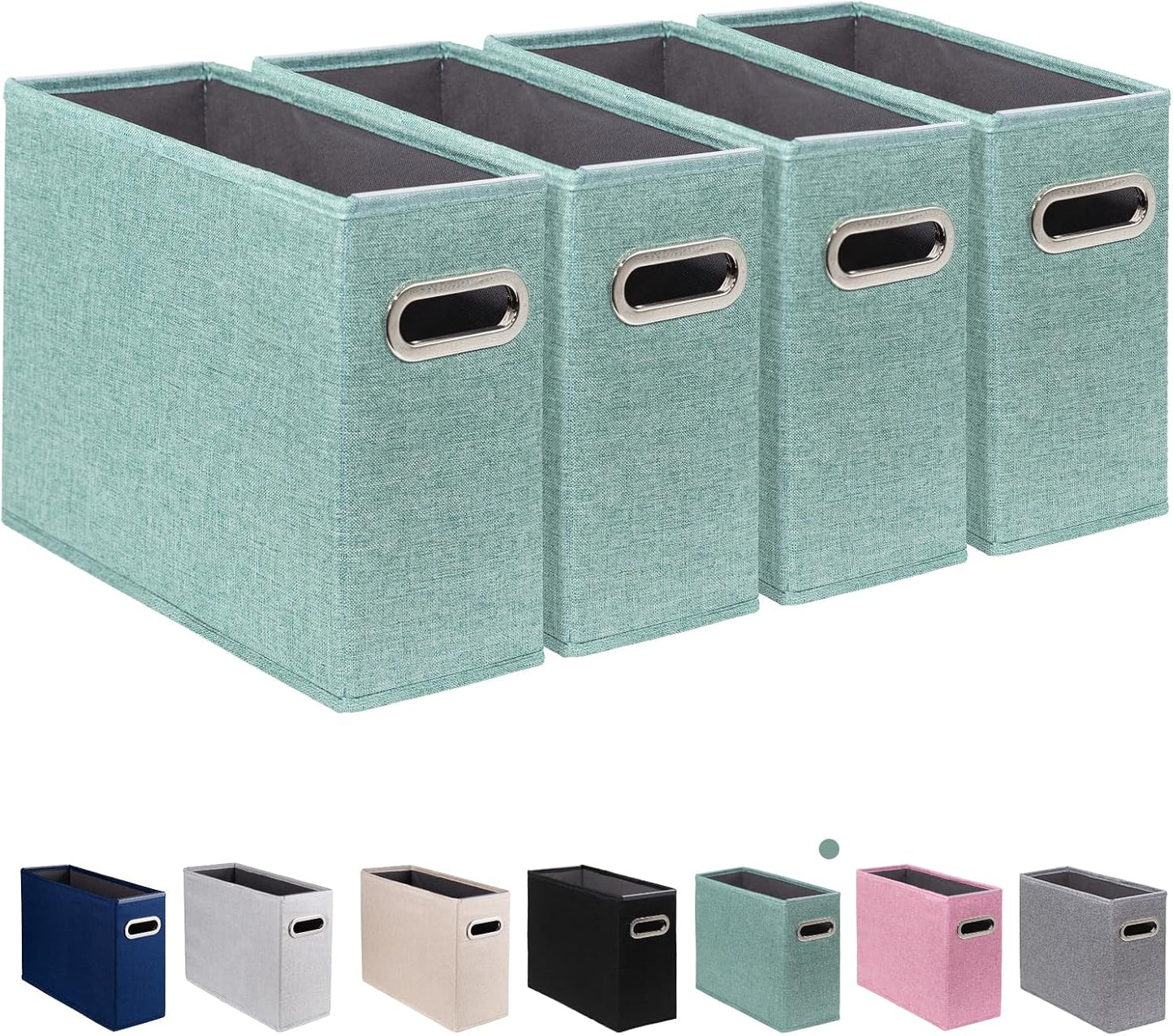 4 Pack Letter Size File Storage Box Collapsible, Fabric Hanging File Folders Organizer, Portable Office Document Holder with Metal Handle, Smooth PVC Rails, Beige
