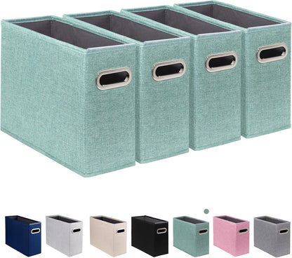 4 Pack Letter Size File Storage Box Collapsible, Fabric Hanging File Folders Organizer, Portable Office Document Holder with Metal Handle, Smooth PVC Rails, Beige