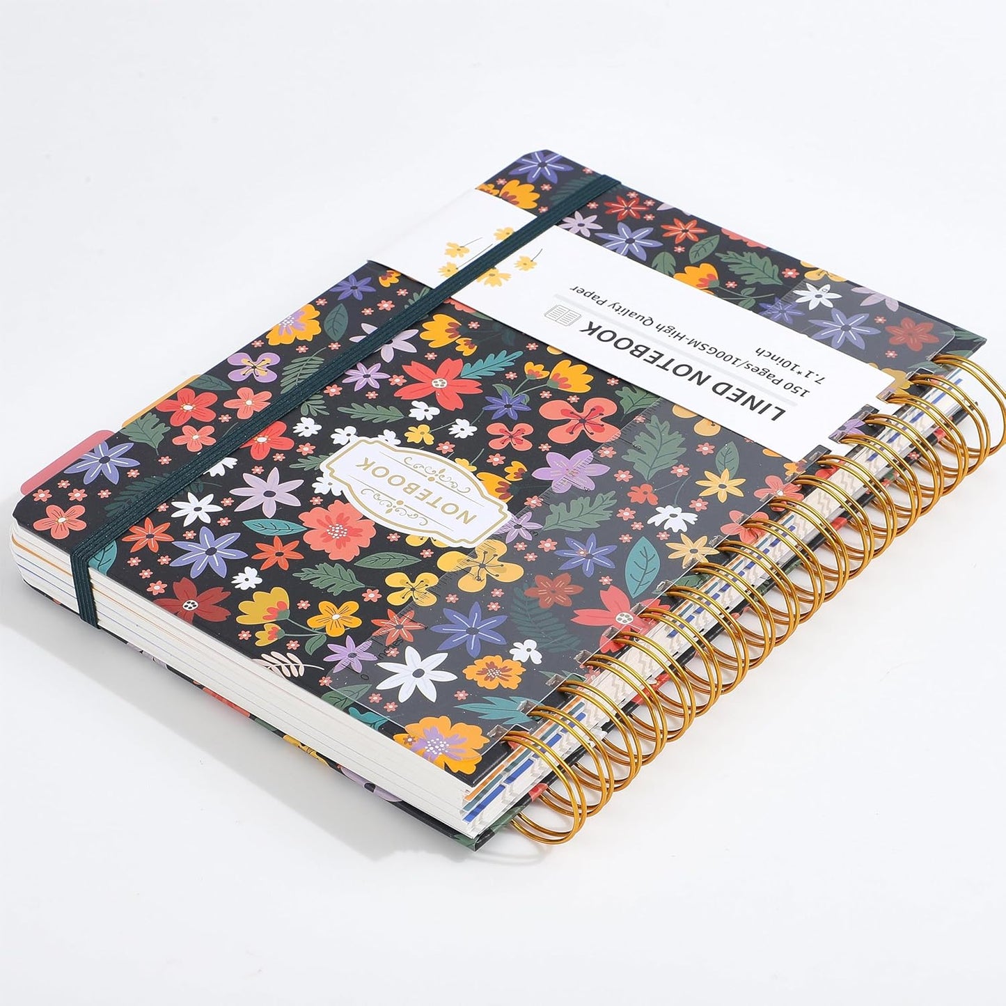 Hardcover Spiral Notebook 7.1"x10" Journal with Removable Divider Tabs, 150 Pages, 5 Subject Notebook, Ideal for Women Work Stationery, Pretty Student Planner, Meetings, Essential Notebooks, Tabbed Notebook, Aesthetic Subject Journal