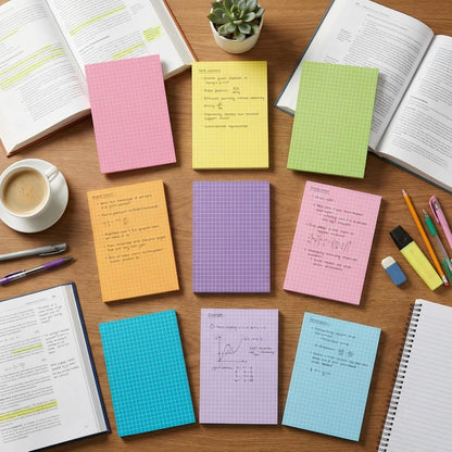 Jecery 9 Pack 4 x 6 Inch Grid Sticky Notes Self Adhesive Memo Pad Cute Graph Paper Self Stick Note Pads with Grid Lines for Gifts Office Supplies, 270 Sheets(Soft Colors)