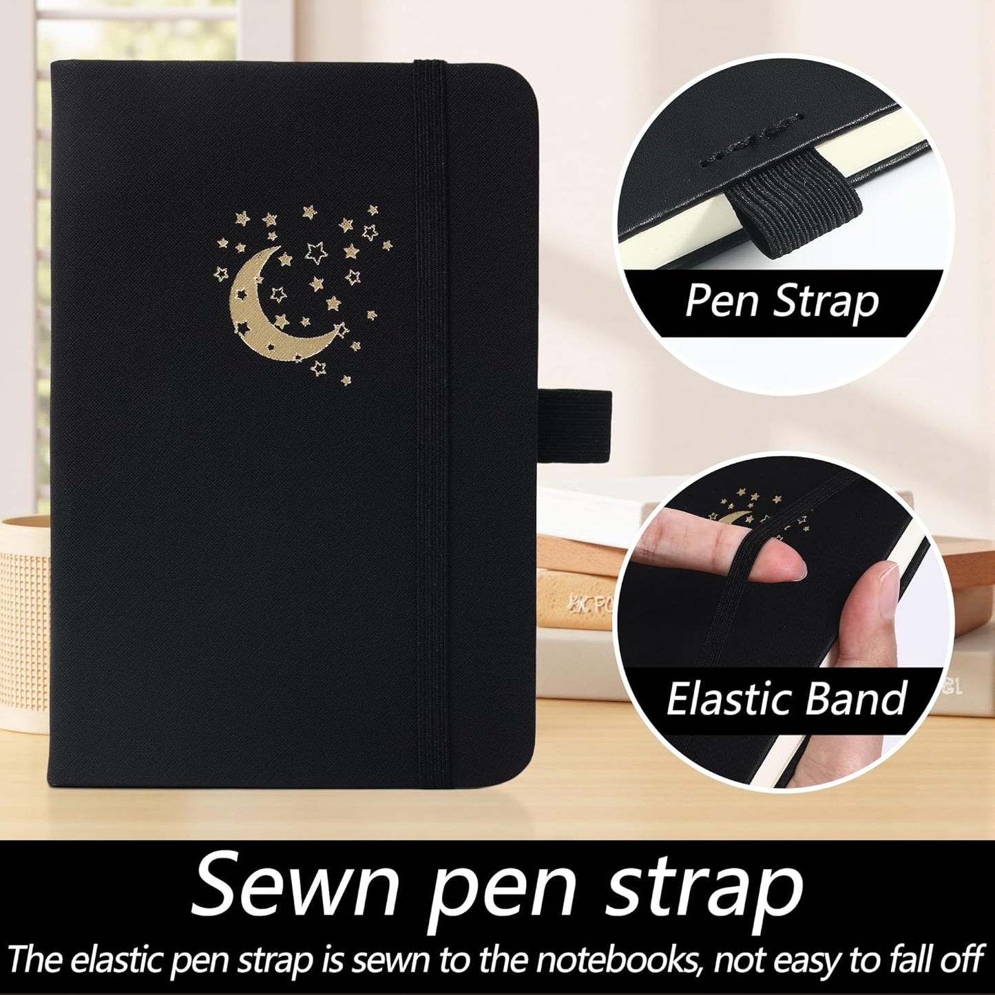 BOBO RABBIT 3 Pack Pocket Small Notebooks Total 600 Pages A6 Moon Star Aesthetic Mini Compact Journal Notebook For Note Taking Journaling Hardcover Leather College Ruled Lined Note Pads for Women Men Travel Office School