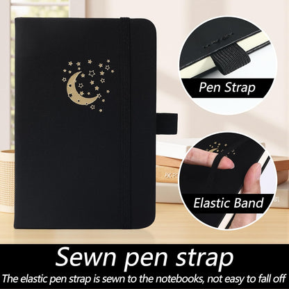 BOBO RABBIT 3 Pack Pocket Small Notebooks Total 600 Pages A6 Moon Star Aesthetic Mini Compact Journal Notebook For Note Taking Journaling Hardcover Leather College Ruled Lined Note Pads for Women Men Travel Office School