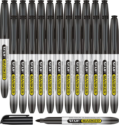 SFAIH 100 Black Permanent Markers Bulk -1s Quick Drying, Fine Point Markers for Write Mark, School, Office, Warehouse, Business, Logistics, Durable, Waterproof Ink on Paper, Plastic, Metal, Cardboard