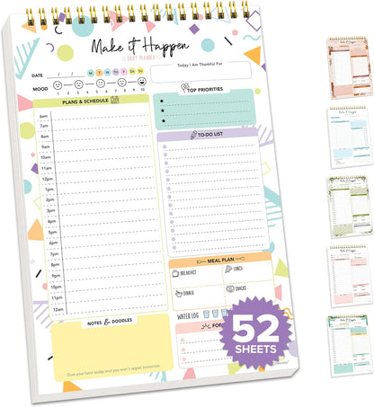 Decorably 52 Sheets Boho Celestial Undated Daily to Do List Notepad - 6.5x10" Spring-Bound Planner, Easy Tear-Off, for Schedule, Priorities, Agenda, Water Intake, Meals, Notes & Doodles - Home, Office