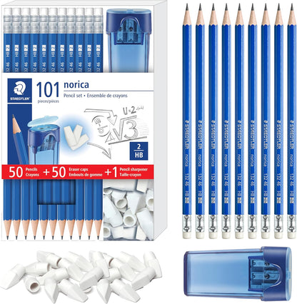 STAEDTLER Norica #2 HB Wood-Cased Pencil Set: 18 Pre-Sharpened Graphite Pencils with 1 Eraser & 1 Sharpener, Break-Resistant Lead, For Writing & Drawing, Blue, Ideal for Classroom, Home & Office