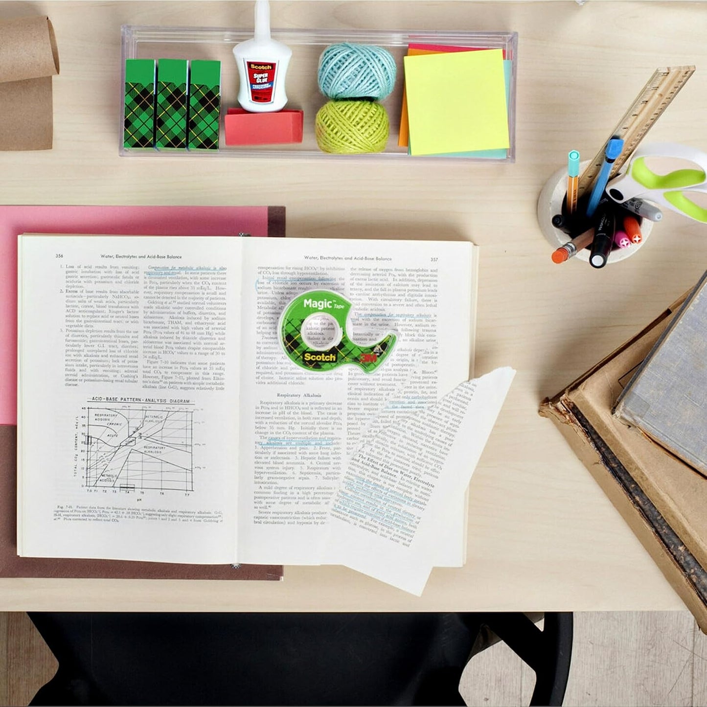 Scotch and Post-it Brand Office Essentials Kit, Business and Teacher Supplies Set with Post-it Super Sticky Notes, Scotch Super Hold Tape, Scotch Magic Tape, Post-it Flags, Sharp Scissors for Office