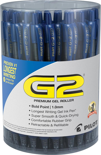 Pilot G2 Premium Gel Pens, Black Pens, Bold Point 1 mm, Tub of 48, Black
