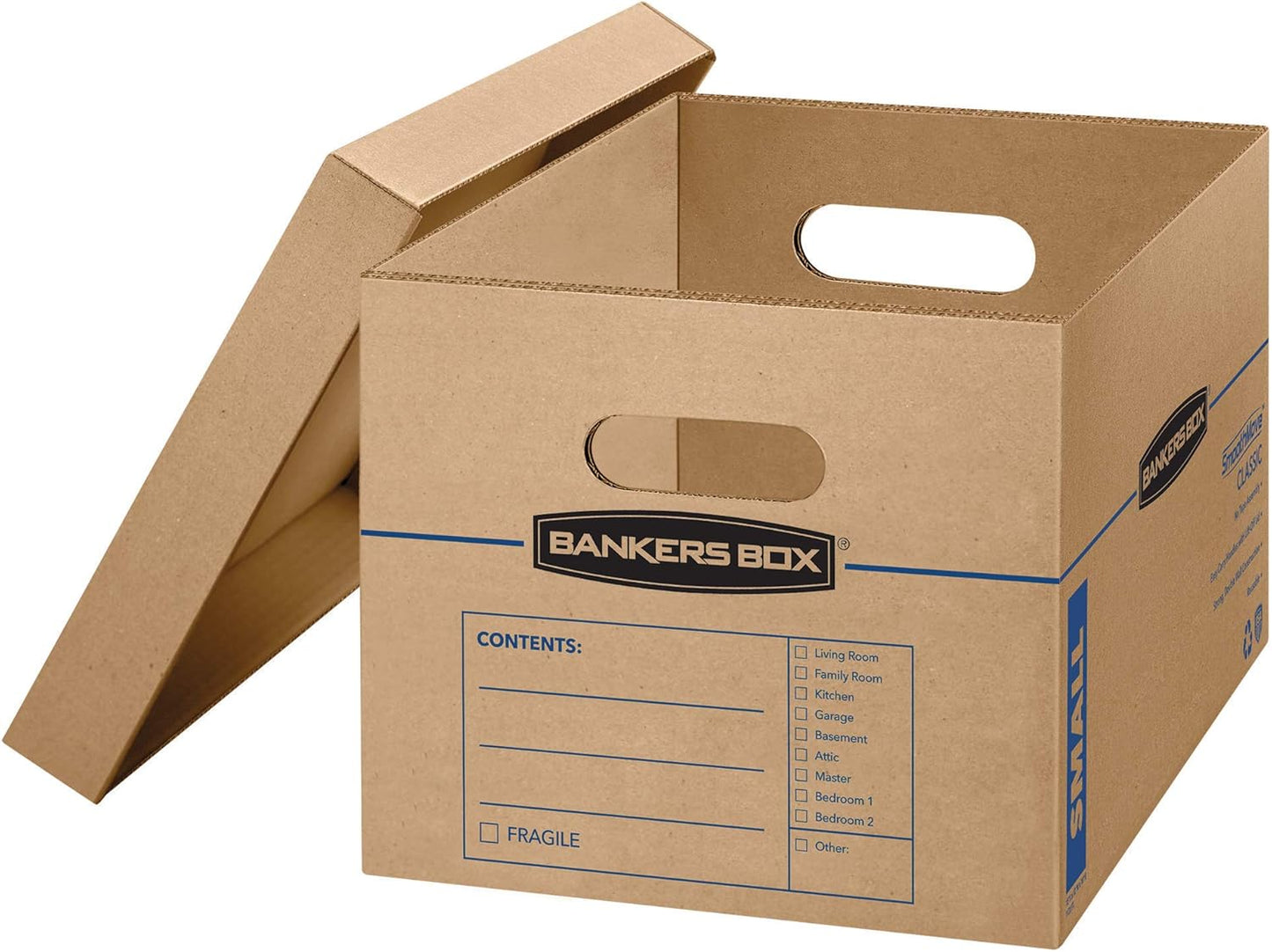 Bankers Box Small Classic Moving Box, 10-Pack, Reinforced Handles, Tape-Free Assembly, 15 x 12 x 10 Inches (7714901)