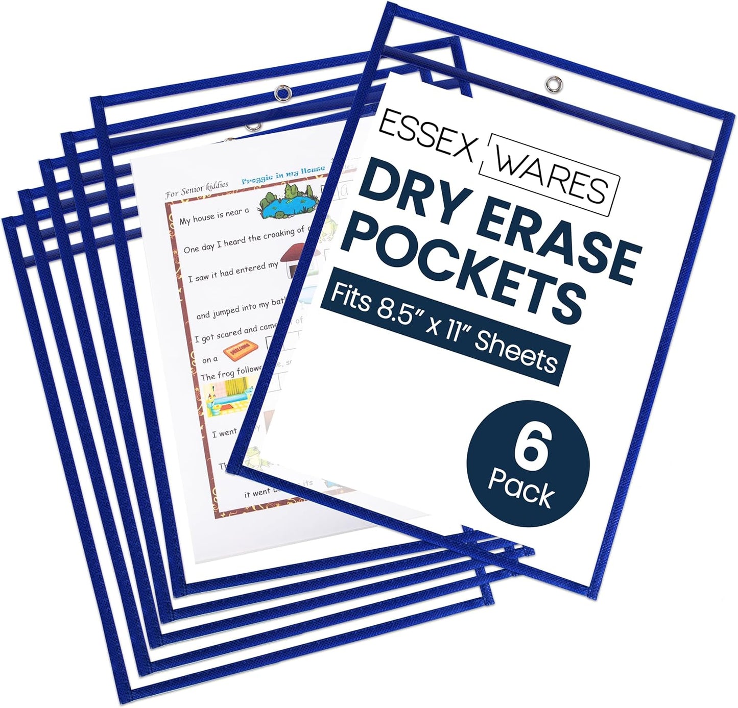 Essex Wares - 6 Pack, Assorted, Dry Erase Pocket Document Protectors, 10" Wide x 13.5" Tall- Dry Erase Clear Plastic Sleeves - Reusable & Easy Erase Plastic Invoice Holders, Water-Resistant & Durable
