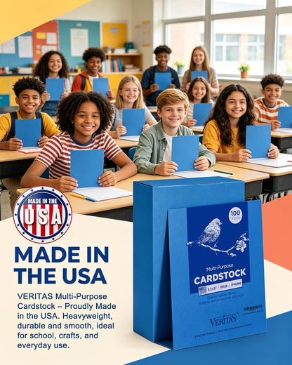Veritas White Cardstock 8.5 x 11”, 110LB Index/199GSM Heavyweight Card Stock, 100 Sheets, Thick Cardstock Printer Paper for Copy, Printing, Art Projects, Invitations, Made In USA