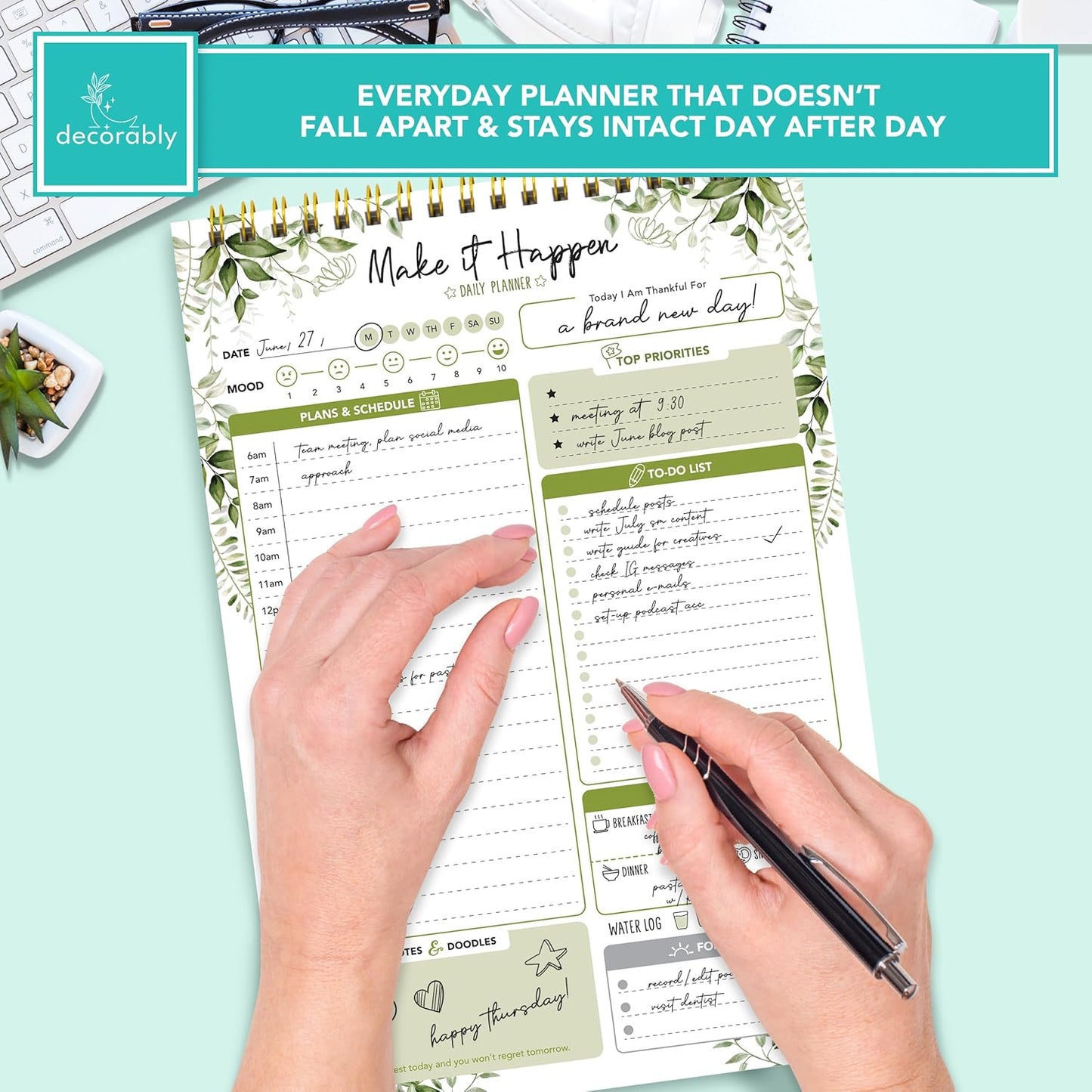 Decorably 52 Sheets Boho Celestial Undated Daily to Do List Notepad - 6.5x10" Spring-Bound Planner, Easy Tear-Off, for Schedule, Priorities, Agenda, Water Intake, Meals, Notes & Doodles - Home, Office