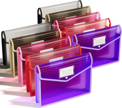 ThinkTex Plastic Expanding File Folder, Transparent Envelopes with Snap Closure, No Dividers, Large Capacity, Assorted Colors, Fits Letter / A4 Size - 5 Pack