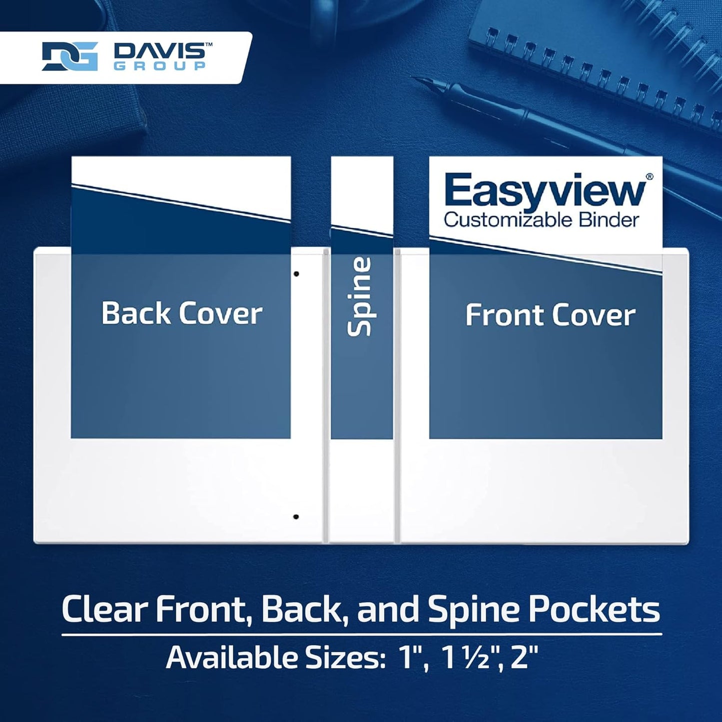 Easyview Premium 3-Ring Binders with Clear-View Covers and Round Rings, Binders for School or Office, 1 Inch, Pack of 6, Navy Blue