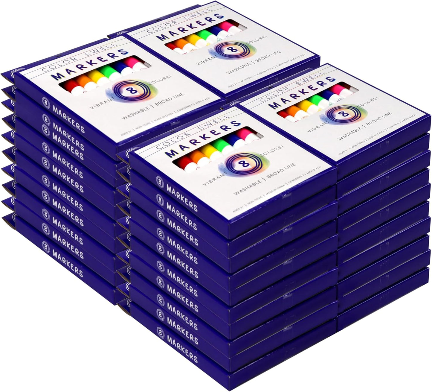 Color Swell 8-Pack Broad Line Markers – Washable, Non-Toxic, Ideal for Kids, Students, Adults, and Classroom Activities