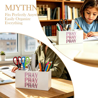 Don't Overthink It Inspirational Pencil Pen Holder for Desk, Pink Positive Affirmations Wooden Box Sign Pen Holder Organizer for Home Office School Desk Accessories