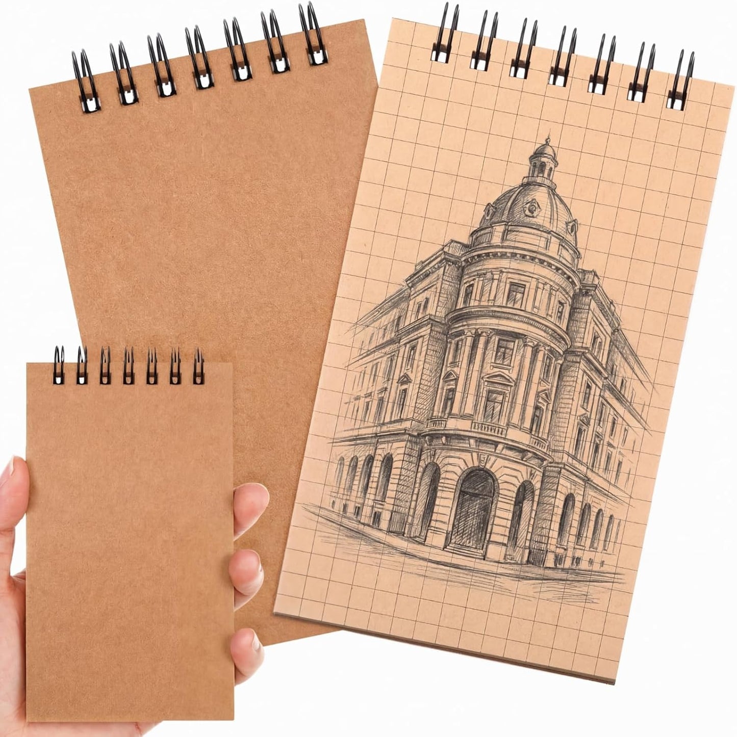 Jutom 2 Pcs Mini Pocket Notebooks Bulk 3x5 Graph Paper Top Spiral Notebook 120 Pages 80 Gsm Mini Grid Notepads Small Memo Pads for Home Classroom Office Business Work Supplies (Kraft)