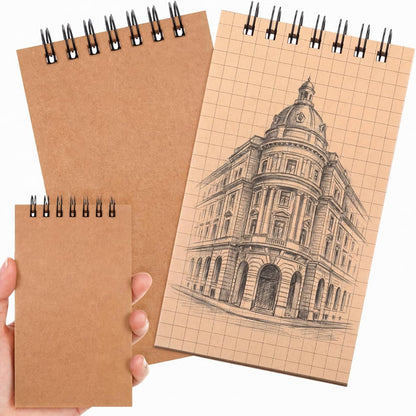 Jutom 2 Pcs Mini Pocket Notebooks Bulk 3x5 Graph Paper Top Spiral Notebook 120 Pages 80 Gsm Mini Grid Notepads Small Memo Pads for Home Classroom Office Business Work Supplies (Kraft)