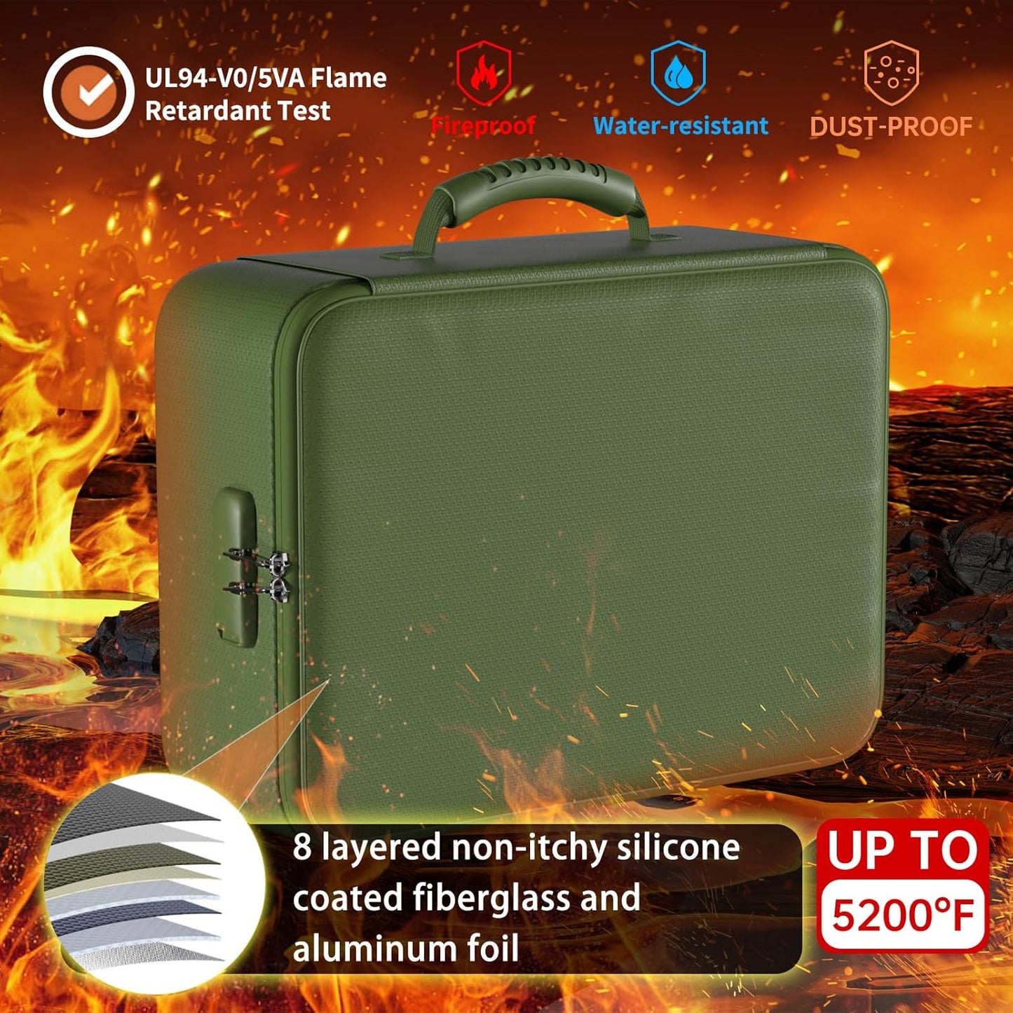 DocSafe 5200°F Document Organizer with Lock, Upgraded Heat Insulated Fireproof＆Water-Resistant Box 8 Layers File Organizer, Portable Home Travel Safe Storage for Important Documents and More