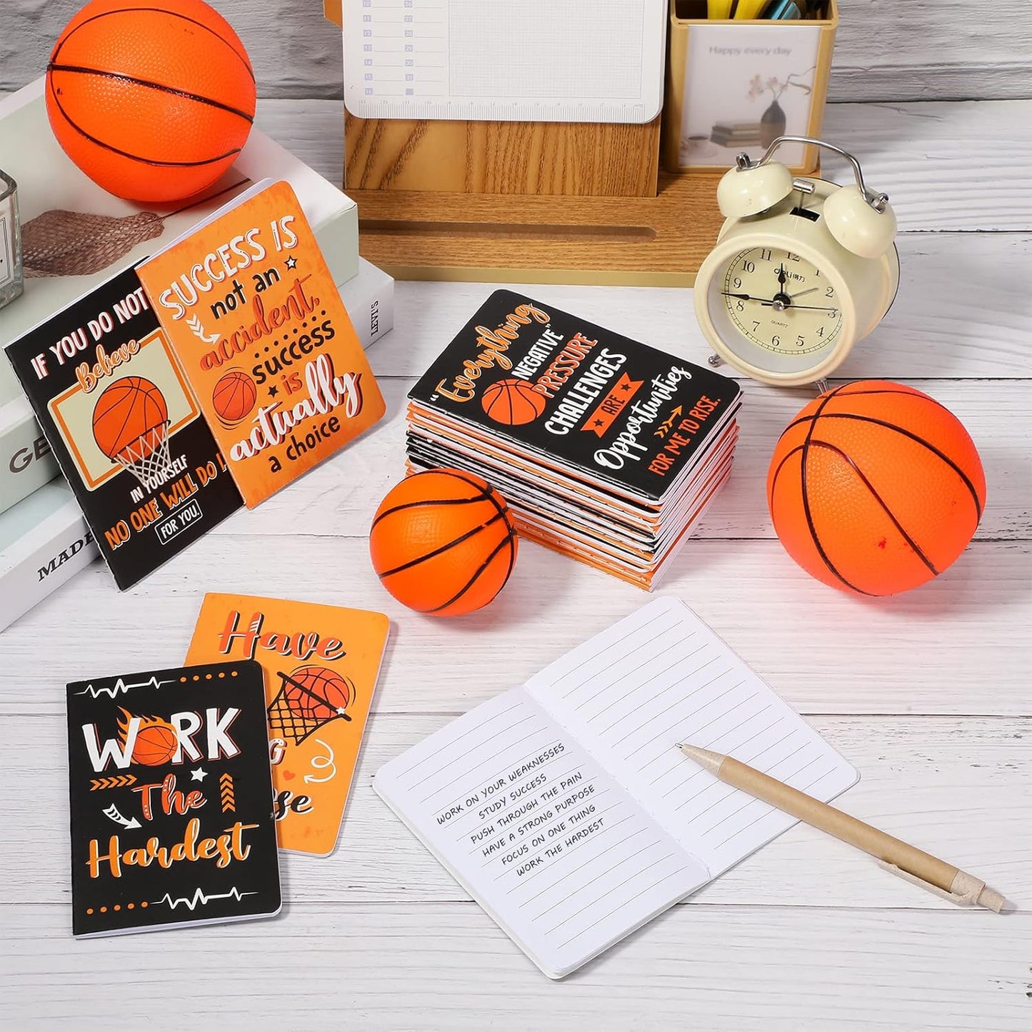Sabary 24 Pieces Mini Basketball Inspirational Notepad Basketball Party Favor Small Memo Spiral Journal Notebook Pocket for Kid Teenager Classroom Birthday Party Supplies Sports Gift Bulk Prizes