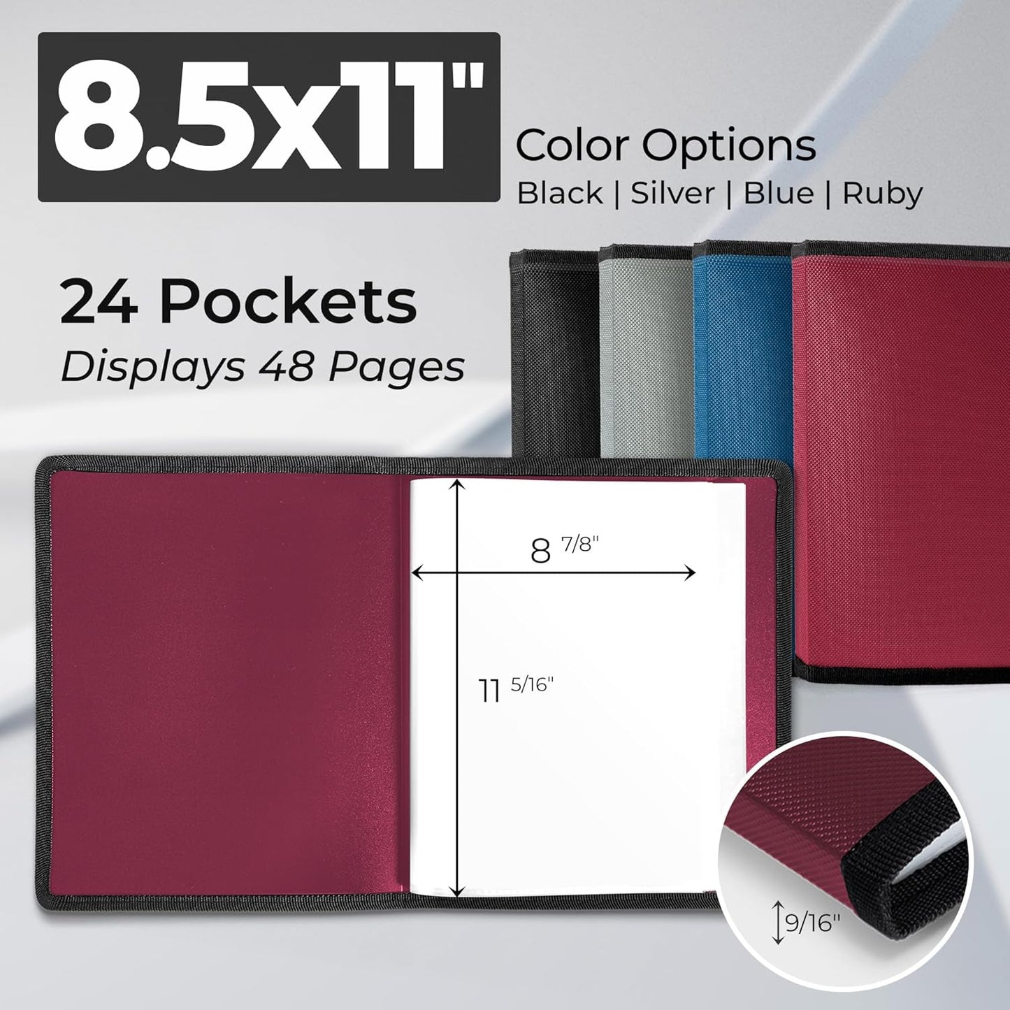Dunwell Art Portfolio 8.5x11 Folder (Silver), Mounting Paper, Portfolio Binder for Artwork and 8.5 x 11 Documents Art Folder, 24 Pockets Display 48 Pages, Acid-Free Poly Presentation Book