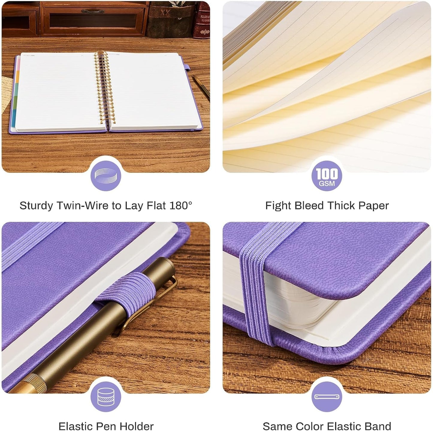 Ovesmusl Hardcover Spiral Notebook 8.5" x 11" with 5 Removable Dividers 300 Pages Leather 5 Subject Notebook College Ruled 100GSM Large Spiral Notebooks for Work Thick Lined Journal for Women, Green