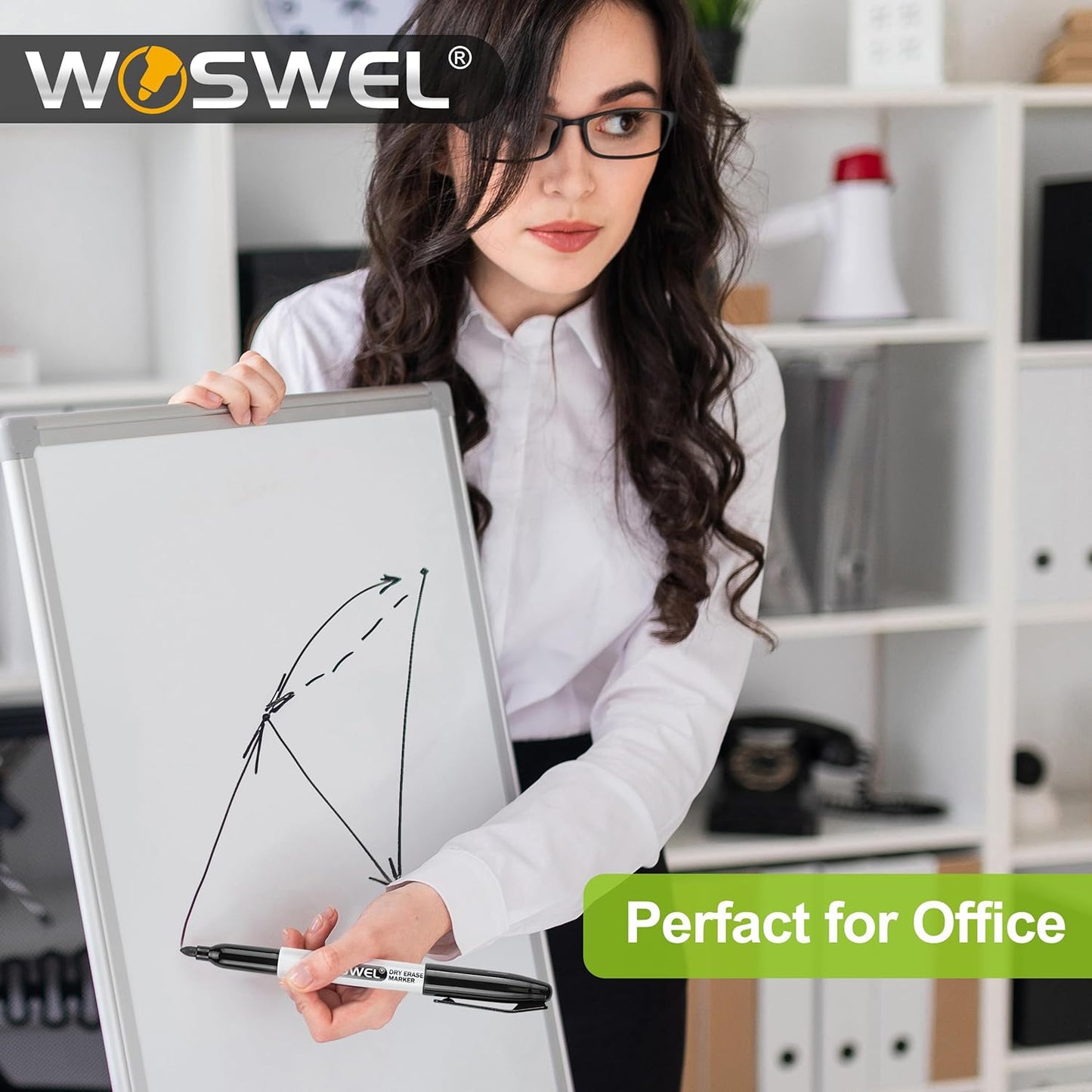 WOSWEL Dry Erase Markers Bulk, 144 Pack Black Fine Tip Whiteboard Markers, Fine Point, Low Odor Dry Erase Markers for School Office Home