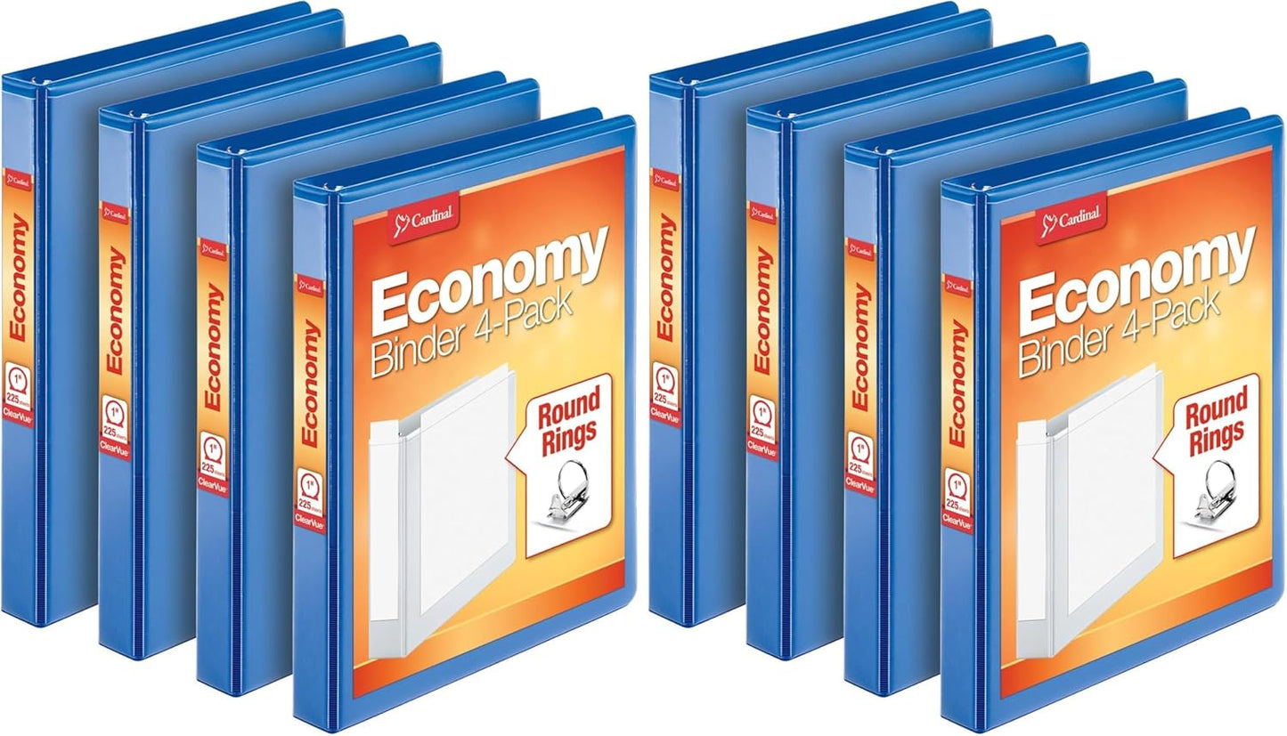 Cardinal Economy 3 Ring Binder, 1 Inch, Presentation View, Blue, Holds 225 Sheets, Nonstick, PVC Free, 4 Pack of Binders (79511)
